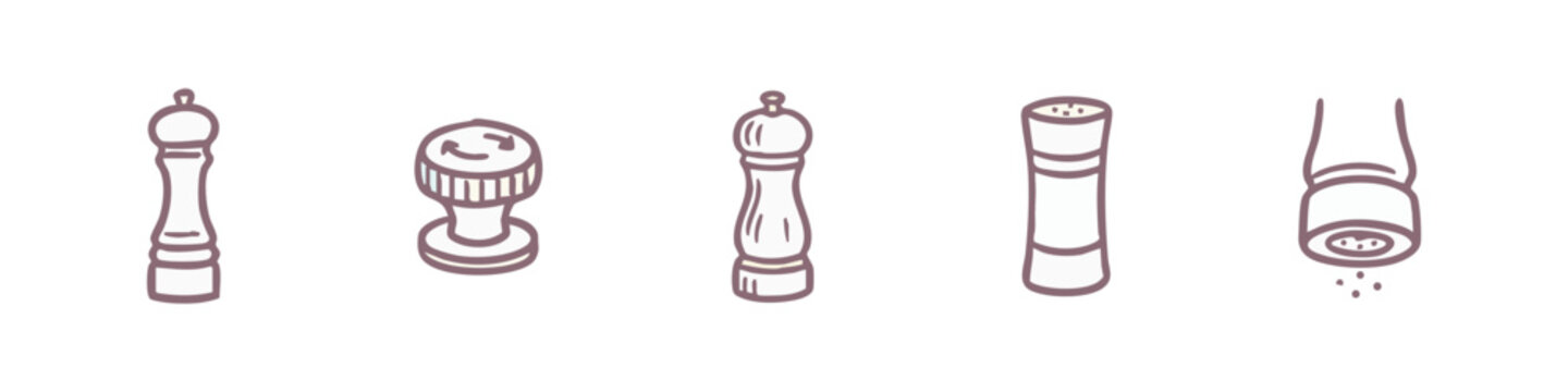Kitchen Condiments Salt and Pepper Shakers Hand Drawn Icons