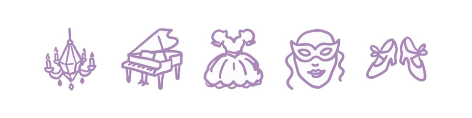 Elegant party and masquerade symbols in purple on white © liubomir118809