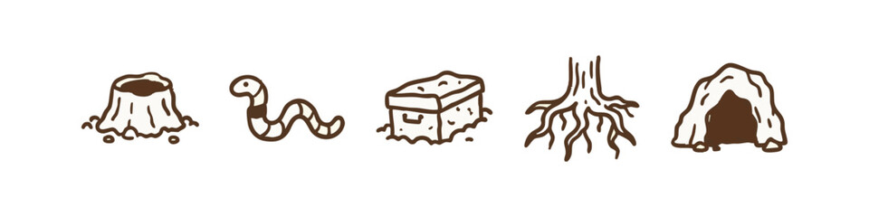 Obraz premium Nature and Underground Exploration Hand Drawn Icons