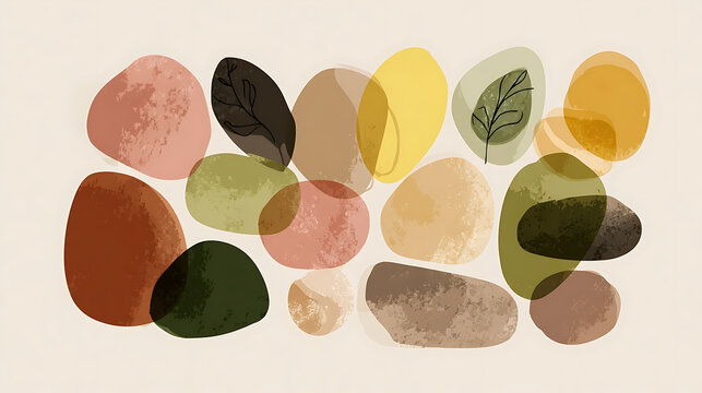 Aesthetic Brown Green Abstract Floral Shapes with Light Cream Background