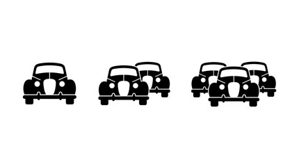 Obraz premium Vintage cars icon set. Traffic jam, automobile, retro car, driving, transport. Classic auto symbol on white background - stock vector.