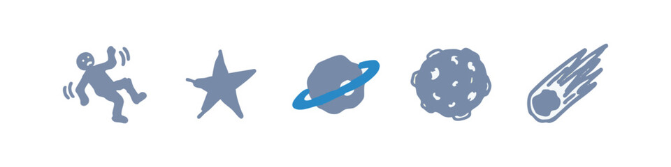 Space Exploration and Cosmic Object Icons Hand Drawn Set © liubomir118809