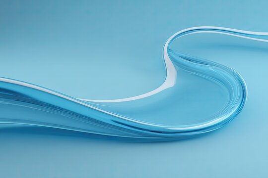 A sleek, abstract composition features flowing, translucent blue forms against a soft blue background, creating a sense of fluidity and modern design.