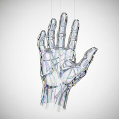 Naklejka premium Iridescent Glass Hand Sculpture Hanging