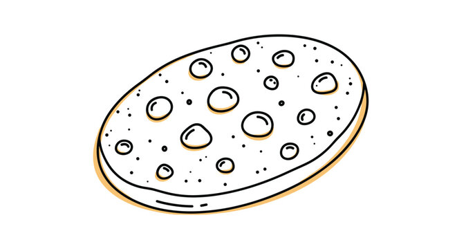 Hand drawn illustration of an oval shaped cracker or cookie with holes, simple black and white line art with a subtle orange shadow effect.
