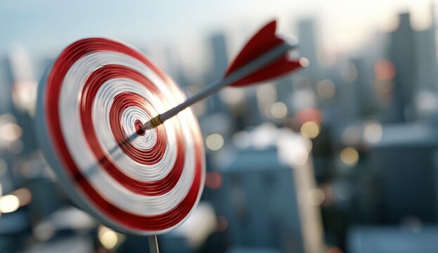 A target with an arrow striking the bullseye, emphasizing precision and focus in shooting or goal achievement
