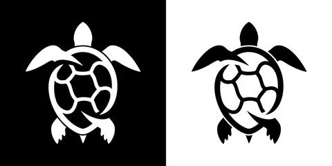 Black and white turtle silhouettes are shown side by side on contrasting backgrounds © Dhani
