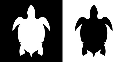 Two turtle silhouettes facing away on black and white backgrounds © Dhani