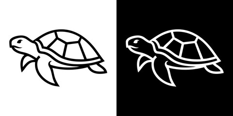 Two turtle illustrations walking side by side on white and black backgrounds © Dhani