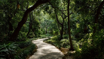 Fototapeta premium Serene Forest Path Through Lush Greenery