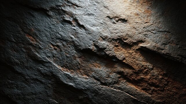 A wet, dark stone wall showing rough texture, grime, and natural imperfections in a rustic setting