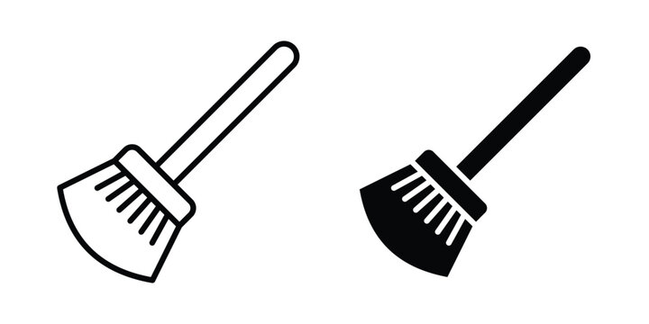 Broom icon in stroke outline style with flat version