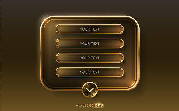 Elegant golden UI element with multiple text fields and a dropdown arrow, perfect for web design.