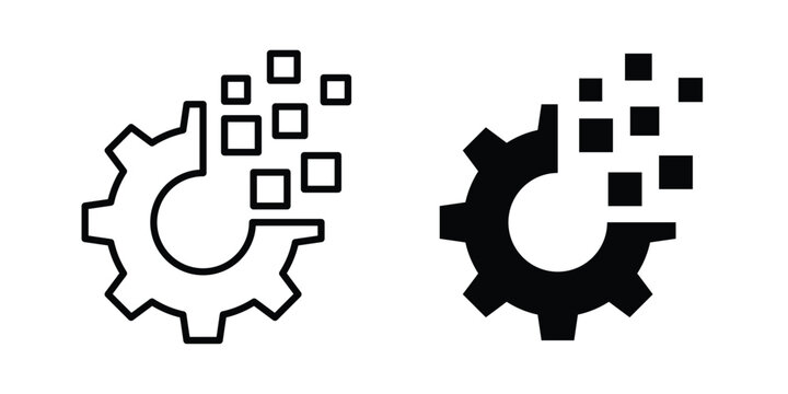 Digital technology gear icon in stroke outline style with flat version