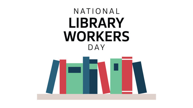 National Library Workers Day vector design with colorful books stack and clean typography on light background honoring librarians