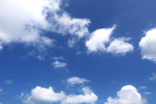 Bright Blue Sky Background With Some White Clouds On A Sunny Day