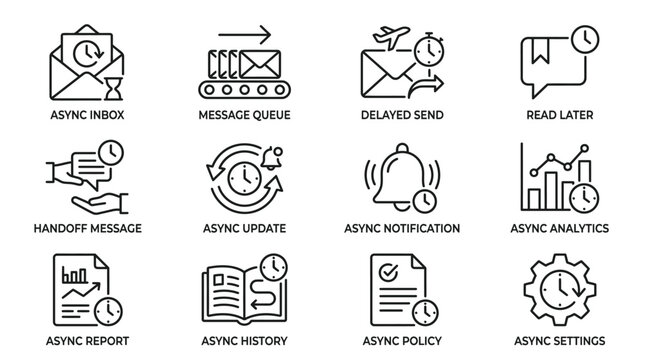Asynchronous programming icons and symbols.