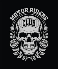 Fototapeta premium Motor Riders Club Skull Vintage Badge Motorcycle Graphic Design