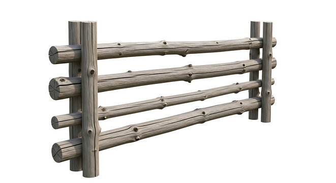 Rustic wooden log fence, a charming barrier for ranches, farms, and gardens