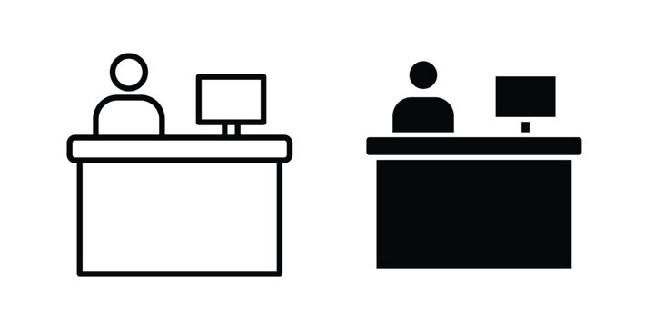 front desk icon in stroke outline style with flat version