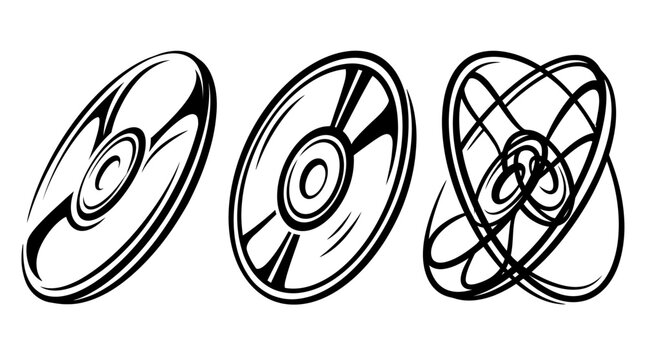 Three black and white CD-ROM discs isolated on white background.
