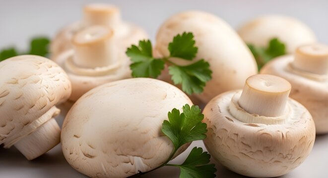 champi&ntilde;ones blancos frescos con fondo blanco de cerca