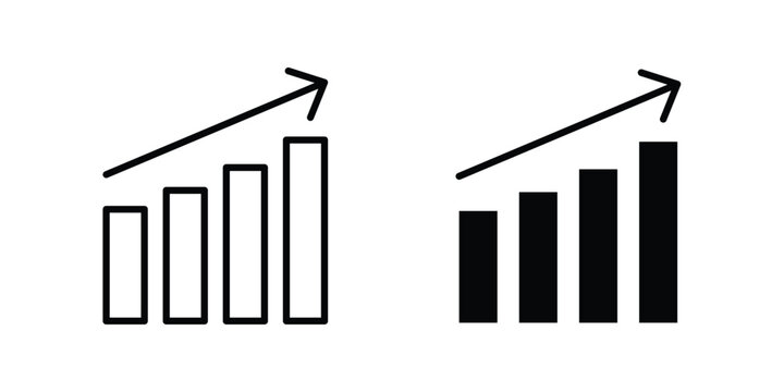 Growth chart icon in stroke outline style with flat version