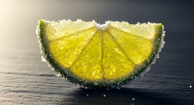 Una imagen cercana de una fruta con una capa de az&uacute;car sobre un fondo oscuro