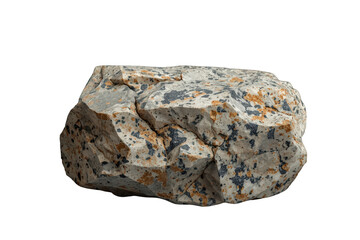 Obraz premium Granite rock boulder with textured surface and mineral patterns, isolated on transparent background, geological specimen