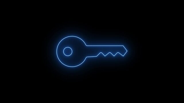 neon cyan glowing key icon with smooth rotation and seamless loop animation 4k.