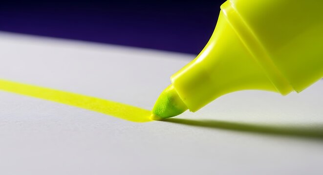 A bright yellow highlighter pen marking a line on paper