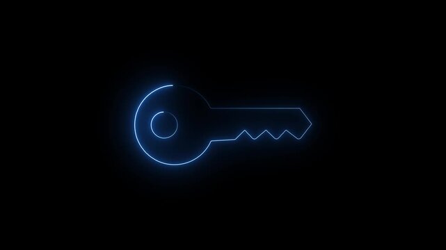 futuristic cyber security key symbol with cyan neon glow and continuous loop motion.