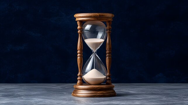 Hourglass Timer on Dark Blue Background, Time Management and Deadline Concept
