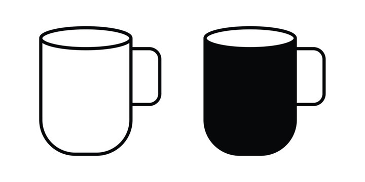 Mug icon in stroke outline style with flat version