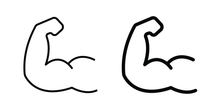 Muscle icon in stroke outline style with flat version