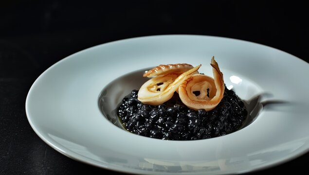 Rice with fresh cuttlefish and ink.