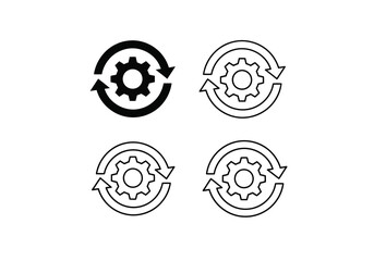 Fototapeta premium Set of gear icons with circular arrows, mechanical process symbols, vector illustration