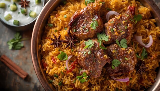 Spicy mutton biryani photography