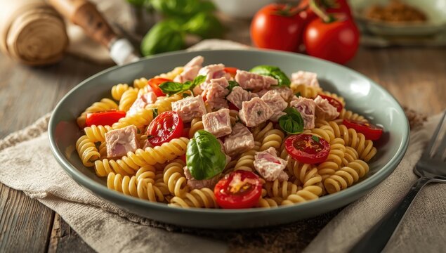 Spiral tuna fusilli or spiral pasta
