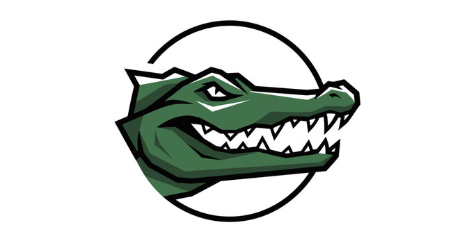 Stylized green alligator head with sharp teeth inside a black circle, depicted as a fierce mascot or logo.
