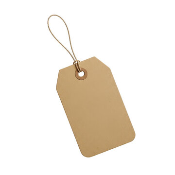 Brown paper tag attached with string for labeling or packaging purposes isolated Png
