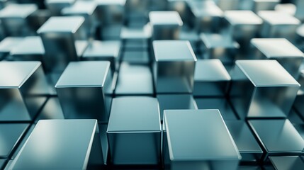 Obraz premium Modern business 3D background, metallic cubes, soft shadows, high-resolution.