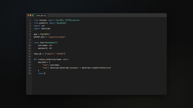 Python Code Typing Animation, Coding Tutorial Animation, Developer Typing Source Code, Programming Education Background