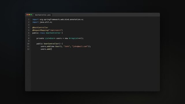 Software Development Code Animation, Programming Interface, Typing Code in Modern IDE