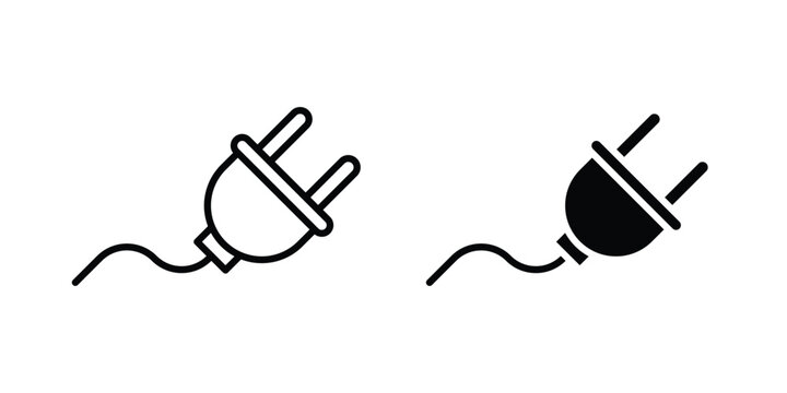 Power plug icon in stroke outline style with flat version