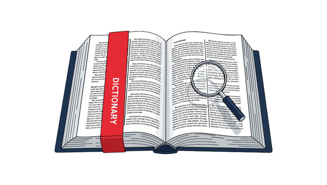 Open Dictionary with Magnifying Glass: Exploring Definitions and Language.