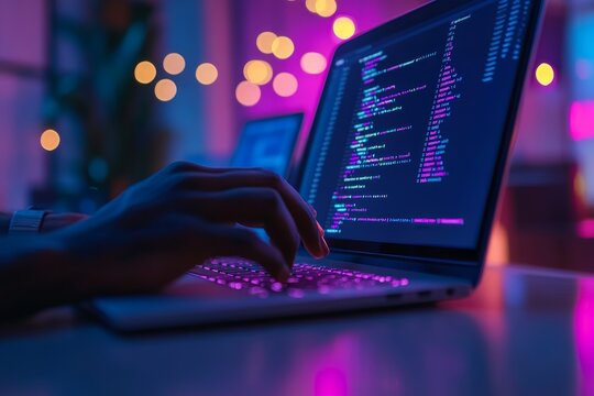 Coding on Laptop with Bokeh Background - Software Development, Programming