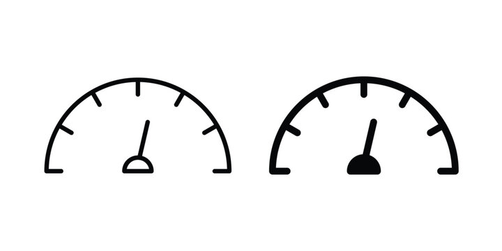 Speedometer icon in stroke outline style with flat version