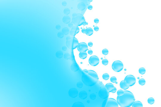 Elegant 3D blue liquid water gel texture with fizz bubbles, transparent background. Fluid aqua blob close up, clear collagen serum, carbonated soda bubble texture. Beautiful cosmetic presentation.