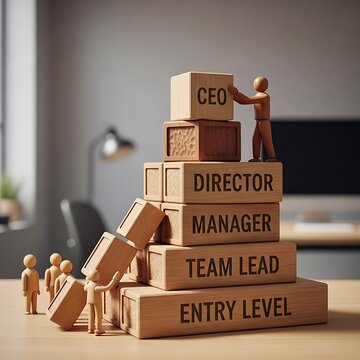 Business Career Ladder with Wooden Blocks Representing Positions.